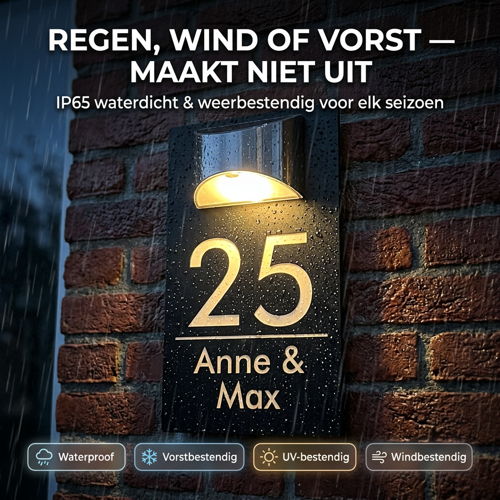 HomeGlow™ | Gepersonaliseerd Huisnummerbord met Solar Verlichting