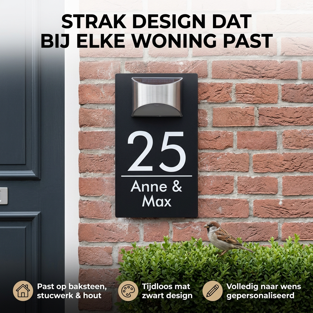 HomeGlow™ | Gepersonaliseerd Huisnummerbord met Solar Verlichting