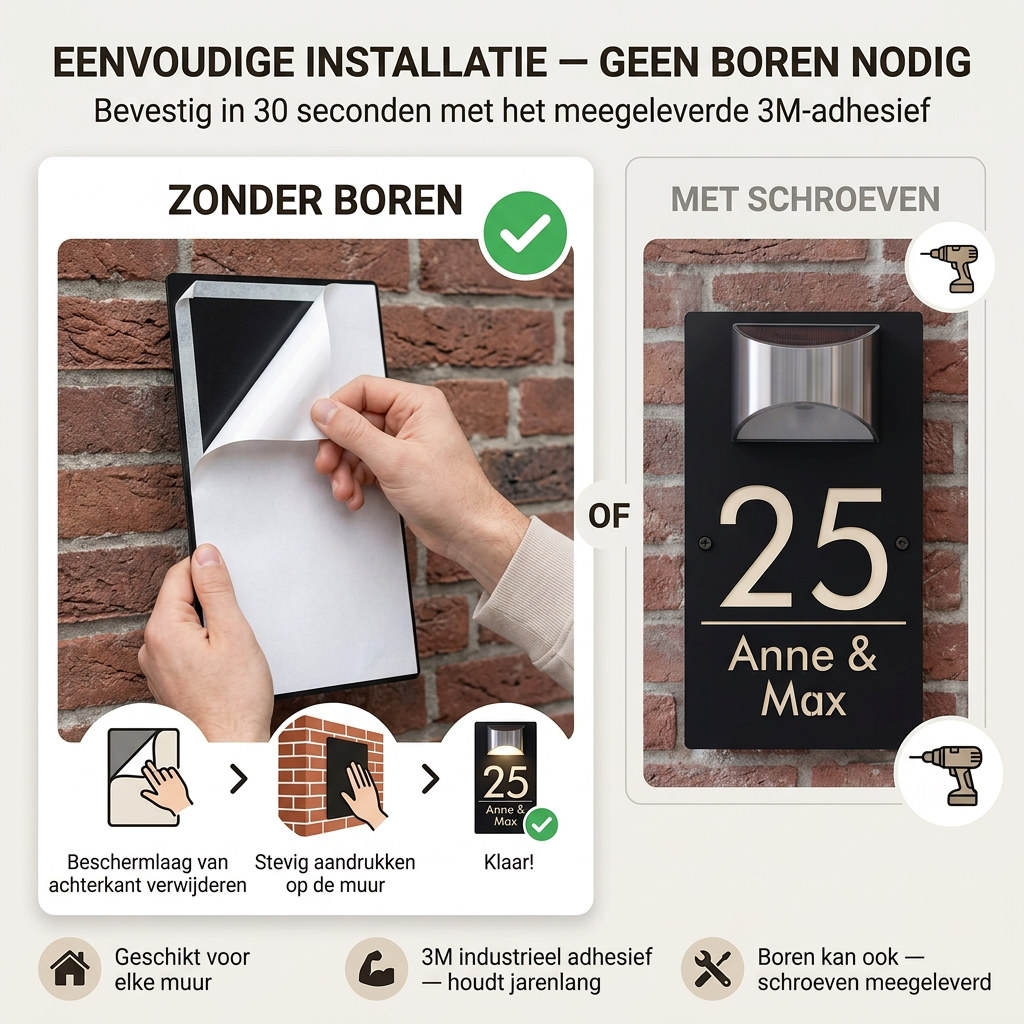 HomeGlow™ | Gepersonaliseerd Huisnummerbord met Solar Verlichting
