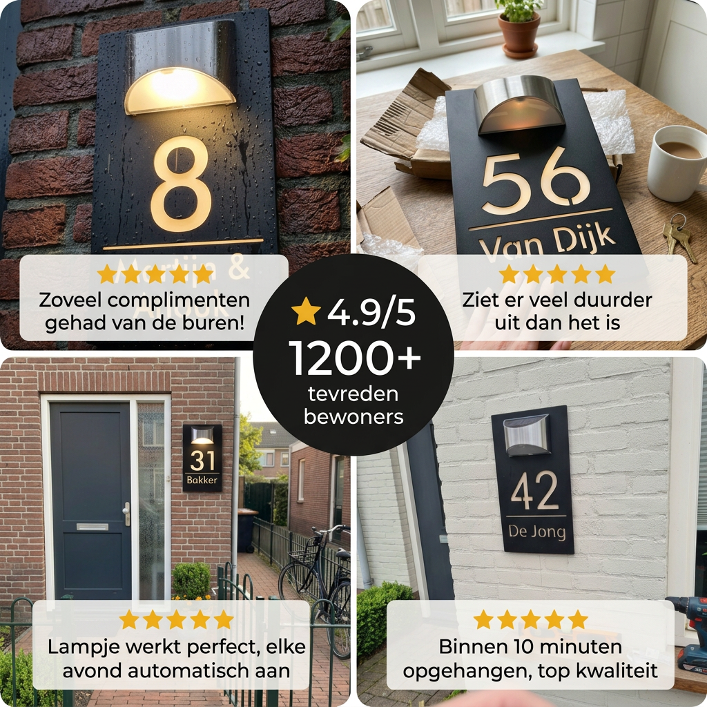 HomeGlow™ | Gepersonaliseerd Huisnummerbord met Solar Verlichting