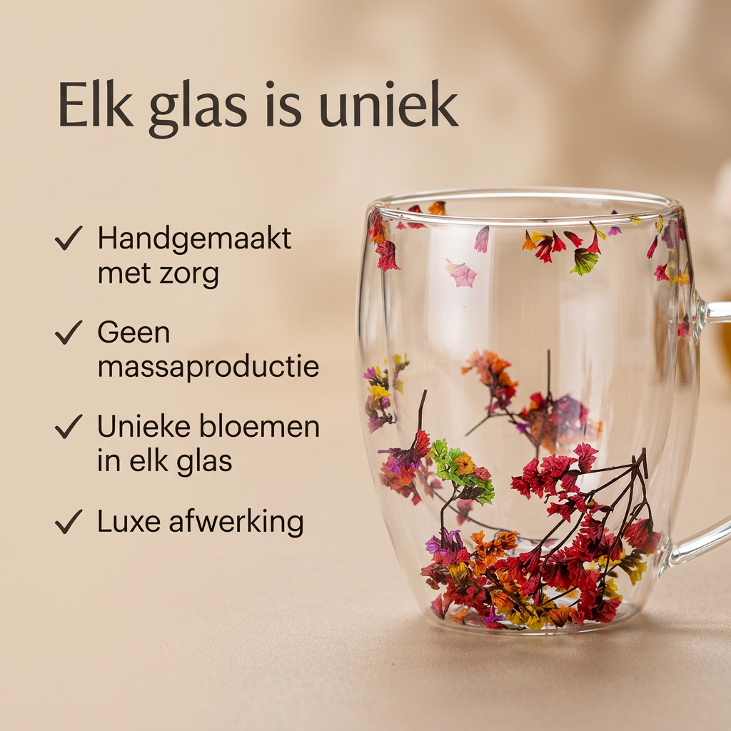 Floréa Atelier | Handgemaakte Glazen met Echte Gedroogde Bloemen