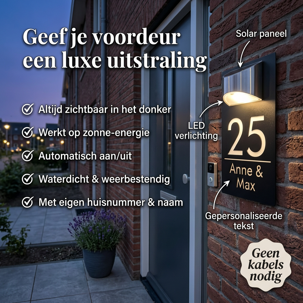 HomeGlow™ | Gepersonaliseerd Huisnummerbord met Solar Verlichting