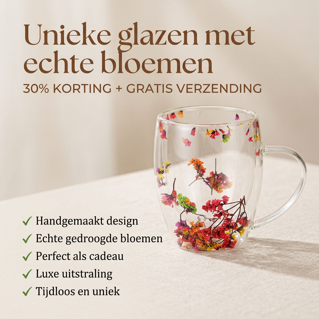 Floréa Atelier | Handgemaakte Glazen met Echte Gedroogde Bloemen