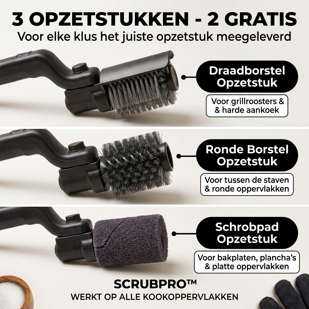 ScrubPro™ | BBQ Roosterreiniger — Aangekoekt Vet Eraf in Seconden, Zonder Losse Borstelharen