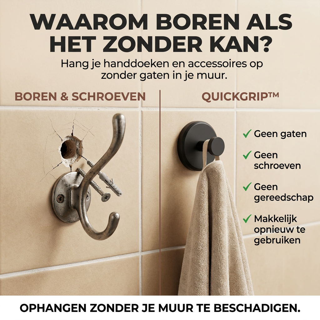 QuickGrip™ | Ophangen Zonder Boren, Zonder Gedoe