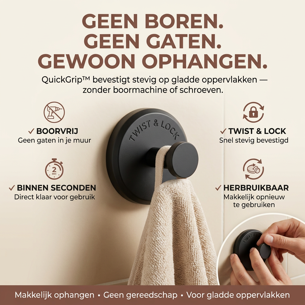 QuickGrip™ | Ophangen Zonder Boren, Zonder Gedoe